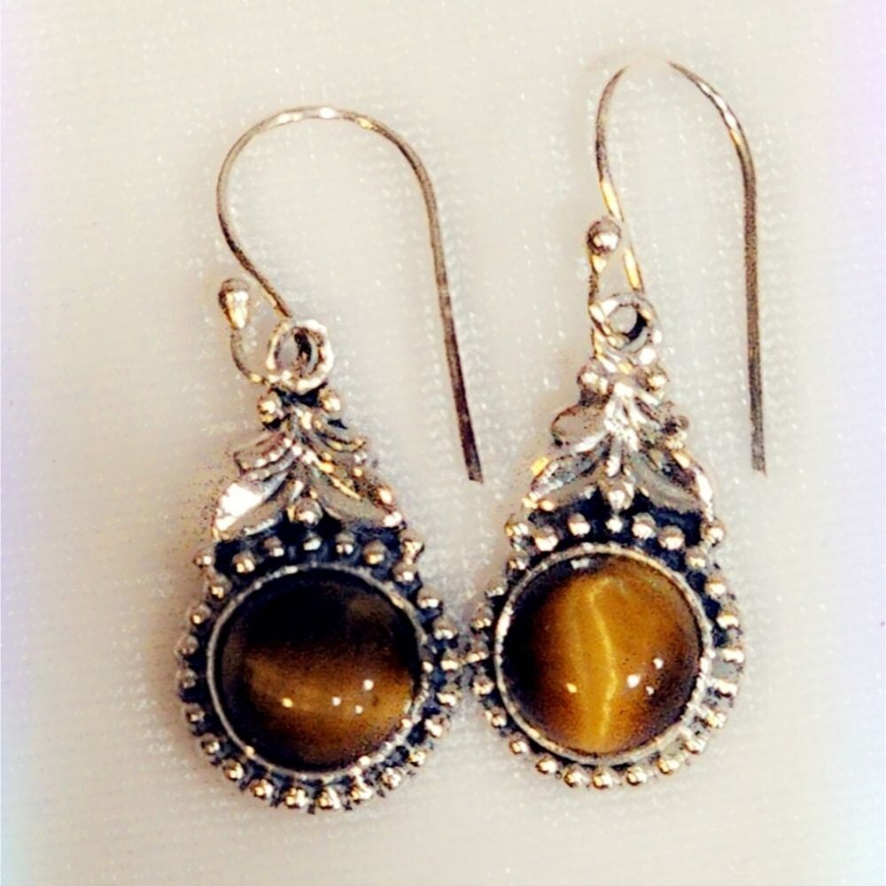 Tigers Eye Sterling Silver Gemstone Dangle Earrings